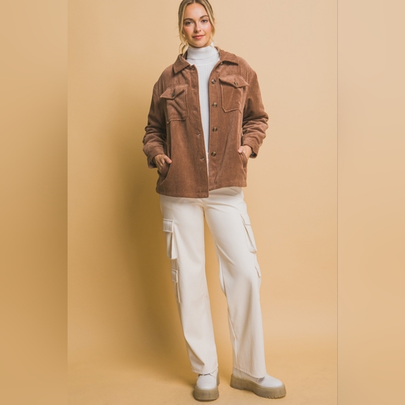 Love Tree Corduroy Button Up Jacket with Sherpa Inside - Picture 5 of 6
